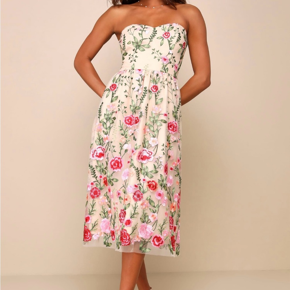 Floral Strapless Midi Dress